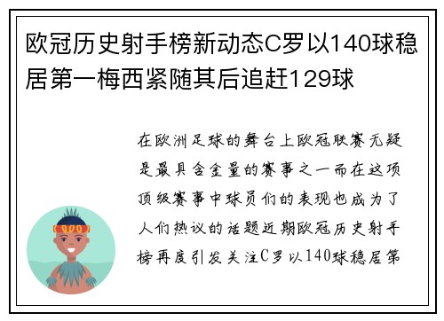 欧冠历史射手榜新动态C罗以140球稳居第一梅西紧随其后追赶129球